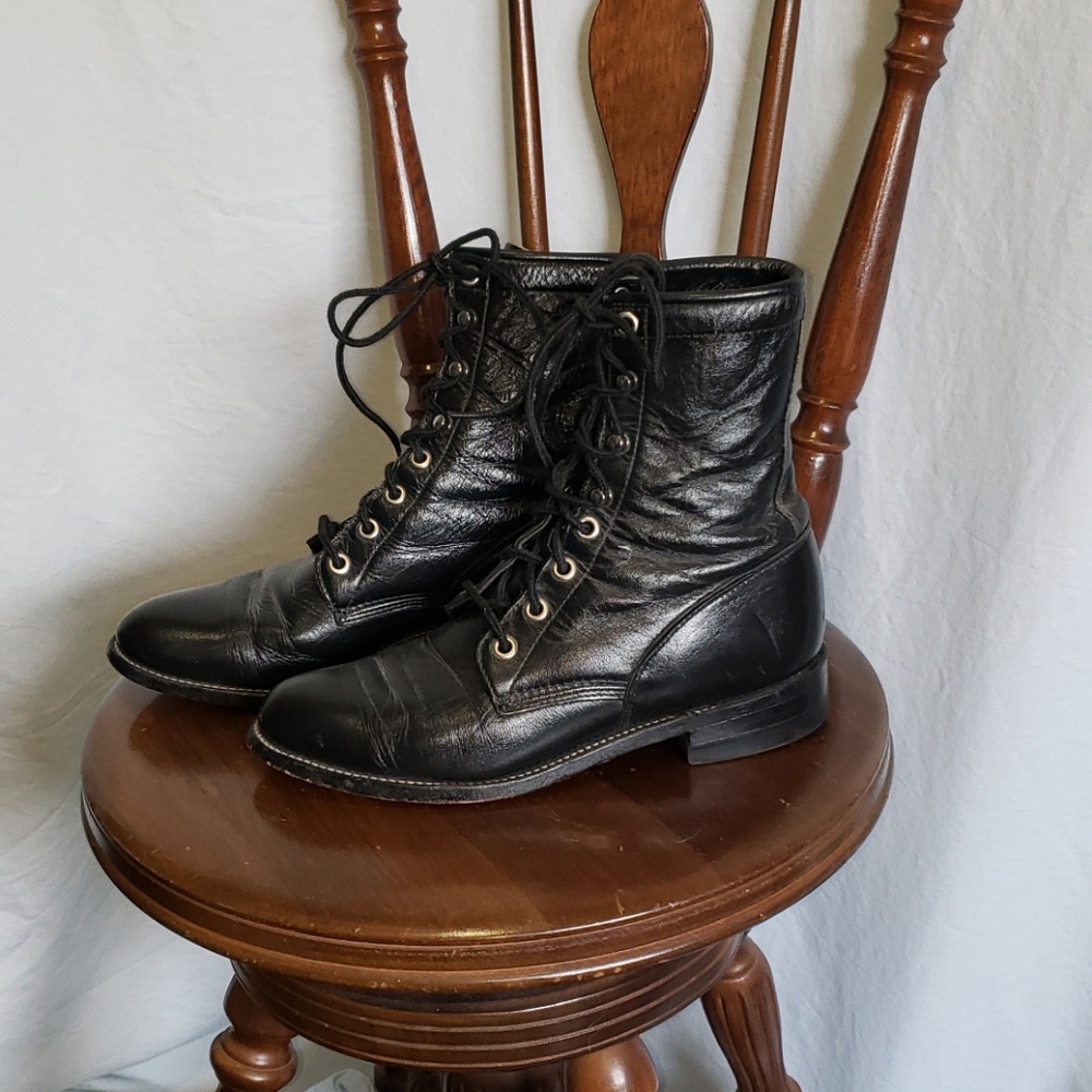 Justin Combat Boots Black Lace Up Women's Boots